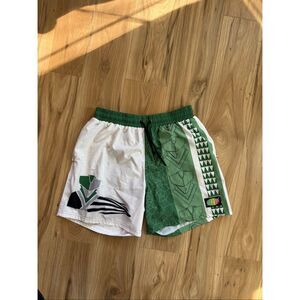 Slunks Mens Green White Drawstring Athletic Volleyball Swim Shorts Large